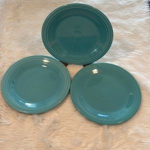 Vintage Fiesta Bundle 3 Diner Plate Ceramic Pottery Turquoise Blue Color